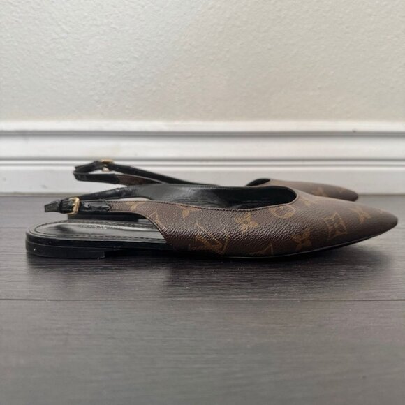 Louis Vuitton Cherie Slingback Flats Brown Monogram Canvas Pointed - Picture 8 of 12